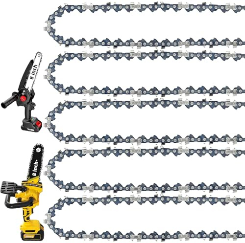 Paquete de 5 cadenas de motosierra de 8 pulgadas de paso de 0.25 pulgadas, calibre de 0.43 pulgadas, 47 eslabones de transmisión, cadena de sierra de poste de repuesto para motosierra IMOUMLIVE de 8