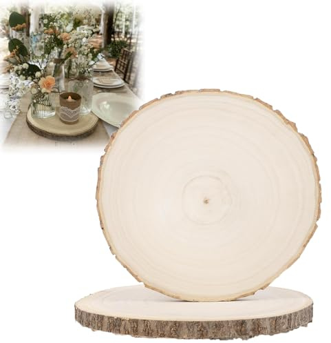 30-35 CM Holzscheiben Durchmesser, Holzplatte Rund Baumscheiben, 1,5cm Dicke Holzscheibe für Hochzeit Tischdeko, Weihnachten Dekoration, Basteln Weihnachten Ornamente DIY Handwerk - 2 Stück