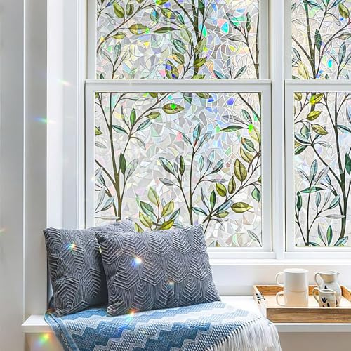 Window Film Privacy Rainbow Window Film Privacy Film for Glass Windows, No Glue Anti UV Self Adhesive Sun Block Decorative Stickers for Glass Privacy, Static Cling for Bathroom 75X200CM