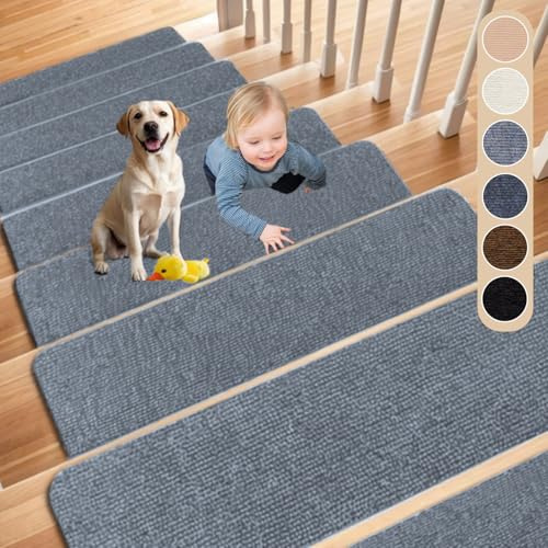 Cnwinu Lot de 15 tapis d'escalier autocollants pour escaliers, 60 x 20 cm, tapis d'escalier antidérapants pour marches d'intérieur, housses d'escalier pour enfants, personnes âgées et animaux