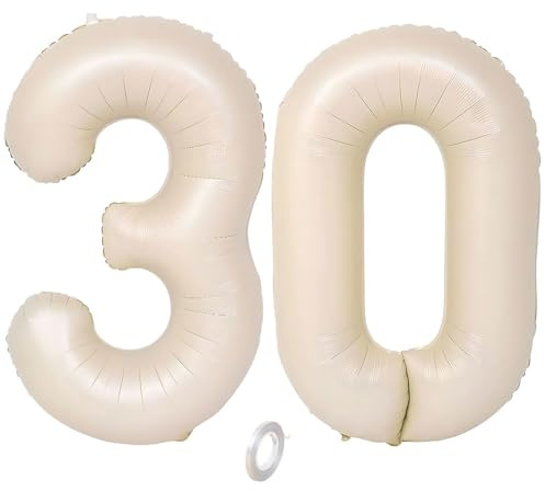 Balorise 40 Zoll Aluminium Luftballon Beige Zahl 30, Helium Unterstützt, Ballon Nummer 0-9, 10-100 (101cm), große Folienballons Dekoration für Geburtstagsfeier, Hochzeit, Jubiläum