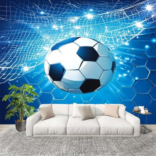 PatróN de FúTbol Genial Fotomurales Pared Papel Pintado 250x175 cm Azul Tejido No Tejido Fotomurales Dormitorio Para la sala Decoración de pared tipo póster Fondo De Pantalla