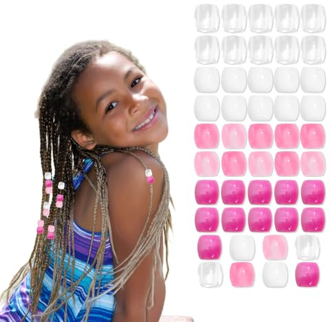 Auroriel 48 stycken hårpärlor, rosa, vit, ljusrosa, plast för flätor, dreadlocks boho-frisyr med trådverktyg, gör-det-själv hårtillbehör och smycken, present till kvinnor & G