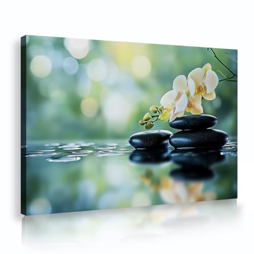 Spa Méditation Impressions sur toile Art mural Zen Pierres et orchidée Salon Décoration murale Paisible Floral Eau Scène Peinture Maisons Décor 50x70cm Cadre intérieur