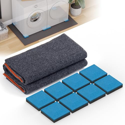 Chiligent Washing Machine Mat, Floor Mat for Washer & Dryer with 8 Pcs Anti Vibration Rubber Pads, 63 x 35.5 Laundry Floor Protection Mat, Waterproof, Shock Absorbing & Noise Reducing