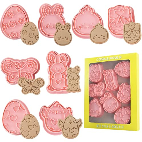 Easter Cookie Cutters Set - Bunny, Chick, Butterfly & Easter Egg Shapes, Non-Toxic Food-Grade Plastic, Easy to Use Baking Tools for Holiday Festive Cookies
