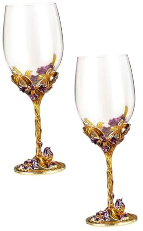 NUOBESTY Lot de 2 Verres à Whisky en Cristal Émaillé Doré Coupe à Vin 290 Ml Accessoires Mariage Élégants pour Réception Intérieure et Activités en Plein Air