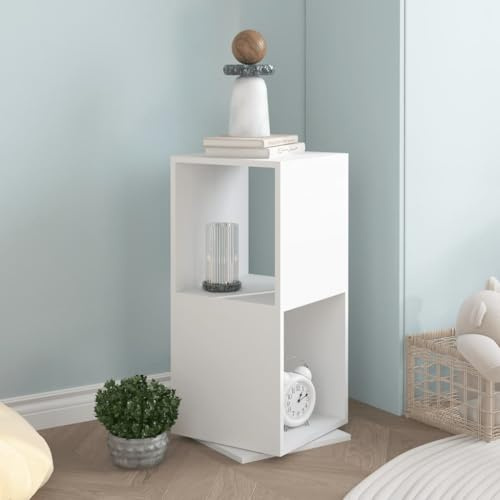 Goyphonic Drehregal Weiß 34,5x34,5x75,5 cm, Holzwerkstoff Melamin, 360° Drehbarer Standregal, Praktischer Bücherregal für Wohnzimmer, Büro, Kinderzimmer