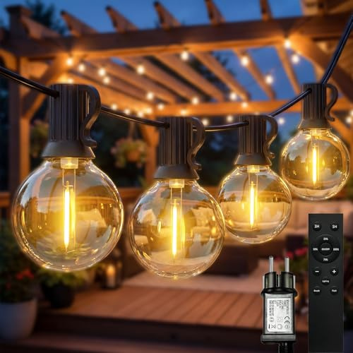 Meision 10m LED Lichterkette Außen, 20+2 G40 Glühbirnen Gartendeko Lichterketten mit stecker Fernbedienung Timer 3 Modi &IP44 Wasserdicht, Lichterkette Innen für Garten,Balkon Deko,Warmweiß