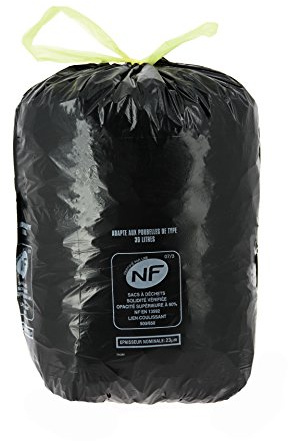 Sac Poubelle - Sacs Poubelle - Rouleau de Sac Poubelle - Sac poubelle Qualité Professionnelle - Delaisy Kargo 124174 Sac poubelle à liens coulissants, 23 microns, NF, 30 L, Noir (Pack de 100)