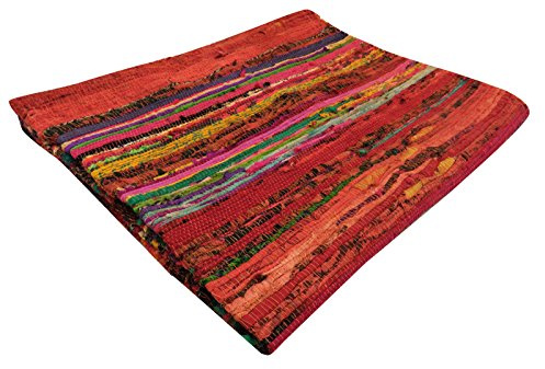 Chindi Cotton Rag Rugs 100% Eco-Friendly, 2-in-1 Reversible Multipurpose, Multicolor Hand-Woven Traditional Rugs (5ft X 3ft) for Living Room & Kitchen - Red