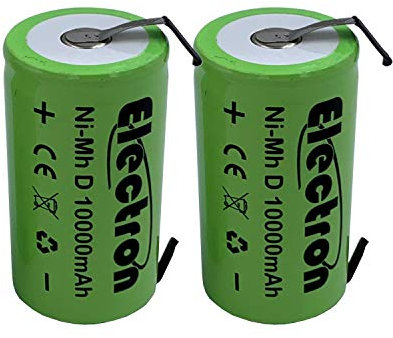 2x Batteria ricaricabile Ni-Mh D Torcia 1,2V 10000mAh 10Ah con linguette lamelle terminali a saldare per pacco pacchi batteria