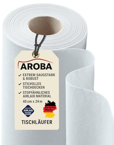 AROBA 1x Airlaid Tischläufer (Weiß, 40 cm x 24 m) - Stoffähnliche Tischläufer - Tischband Tischtuchrolle Tischdeko für Hotel Catering Geburtstag Restaurants Kommunion Taufe