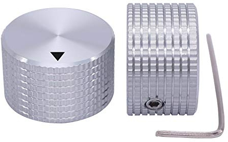 Taiss/2 Stücke Silberfarbenes Aluminium Potentiometer Drehknopf für Wellen mit 6 mm Durchmesser, Lautstärkeregler, Audioknopf, Gitarrenknopf, Schaltknopf, 25 mm Durchmesser x 15mm Höhe