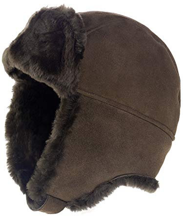 Harrys-Collection Damen Herren Pilotmütze Fliegermütze aus feinstem Merino Lammfell 3 Farben, Kopfgröße:S, Farben:Dunkelbraun