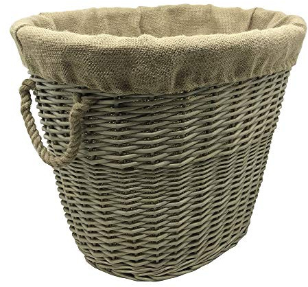 JVL Antiques Wash Canvas Lined Oval Log Basket with Rope Handles, Medium