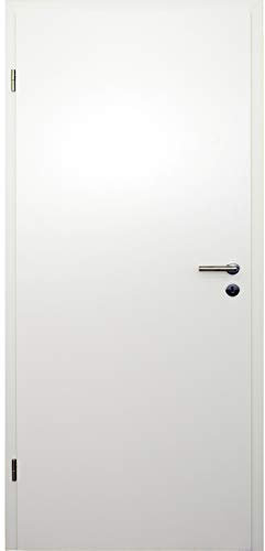 HORI® Zimmertür Komplettset I CPL Weißlack I Zarge und Türdrücker I Röhrenspanmittellage I ohne Lichtausschnitt I Buntbartschloss I DIN Links I Breite: 735 I Wandstärke: 140 mm