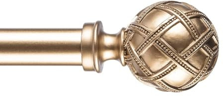 Ycolnaefllr 2,54 cm di diametro singolo bastone per tende per finestre pesanti Drapery Rods lunghezza regolabile da 213 a 304cm, regolabile singolo bastone per tende con fiocco in resina, oro
