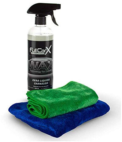 AutoFullCar- KIT CERA LÍQUIDA CARNAUBA FullCarX - Cera + 2 Paños Microfibra - LA MEJOR Y MAS TECNOLÓGICA CERA LÍQUIDA DEL MERCADO BOTE 750 ml