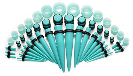 vogem Acryl Ear Stretching Kit 50 Stück Dehnstab Taper Plugs Ohrdehner Set 16g-00g Silikon Ohr Tunnels Damen Herren(Blau)