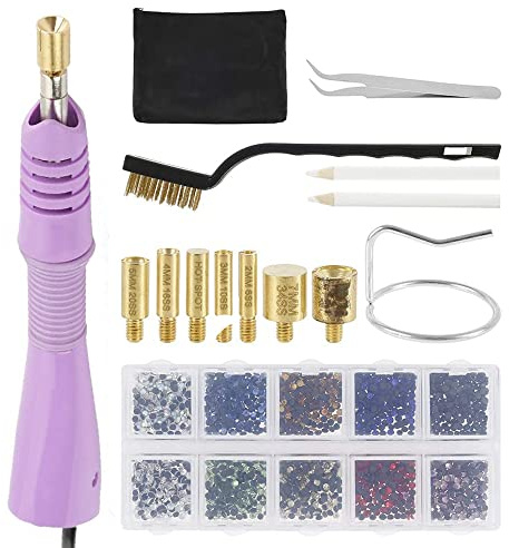 CENPEK Kit aplicador de fijación en Caliente, Herramienta de fijación de Diamantes de imitación de fijación en Caliente, Taladro en Caliente, Pinzas, Taladro Caja, 7 Puntas, 2 recogedores(púrpura)