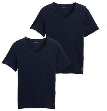 TOM TAILOR Uomini Maglietta Basic in confezione doppia con scollo a V