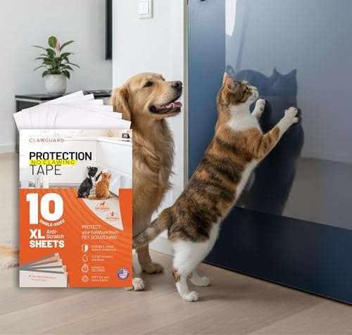 CLAWGUARD Protection Tape 10-Pack XL Sheets - Furniture Protectors from Dog Scratch - Anti Scratch for Cats - Door Shield for Dogs - Training Tape Barrier for Corners, Sofa, Chairs, Screens, Floors