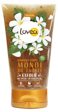 LOVEA - Gommage Corps - Monoï De Tahiti - Exfolie, Lisse & Adoucit - Texture Fondante - Grains Doux - 98% D'Origine Naturelle - Vegan - Fabriqué En France - 150 ml