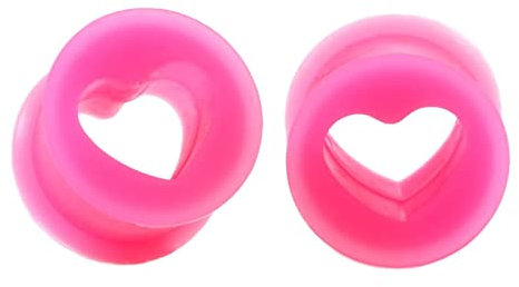 Lieson Ear Tunnel Flesh, 2 Stück Flesh Tunnel Set Silikon Hohl Herz Rosa 10mm Ohr Plug Rosa
