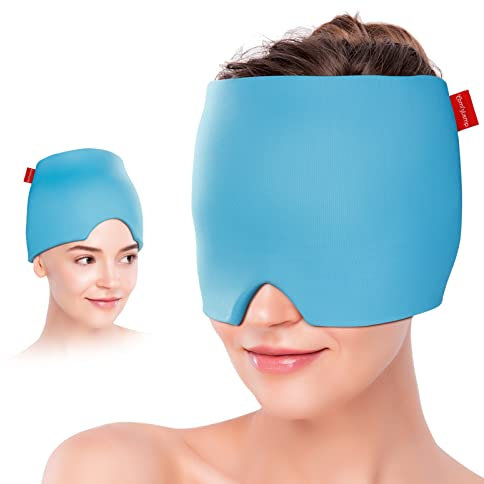 Comfytemp Migräne Maske Gel Kühlmaske, 360°umgeben Augenmaske Schlafmaske Kalt Wärme Kompresse für Kopfschmerzen und Trockene Augen Fieber Erkältung Kühlmütze Kühlhaube
