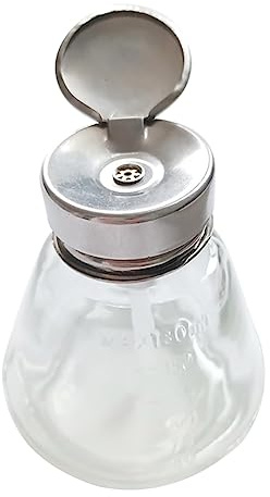 HugeDE 180ml Glass Alcohol Push Down Bottle Liquid Pump Dispenser Toner Container Makeup Nail Polish Remover Storage Jar with Flip Top Cap