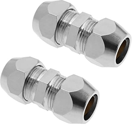 VGOL 2pcs 10mm Double Virole Raccord de Tuyau Droit Compression Raccord Adaptateur en Nickelé Cuivre Climatisation Tuyau Raccord Adaptateur pour Plomberie