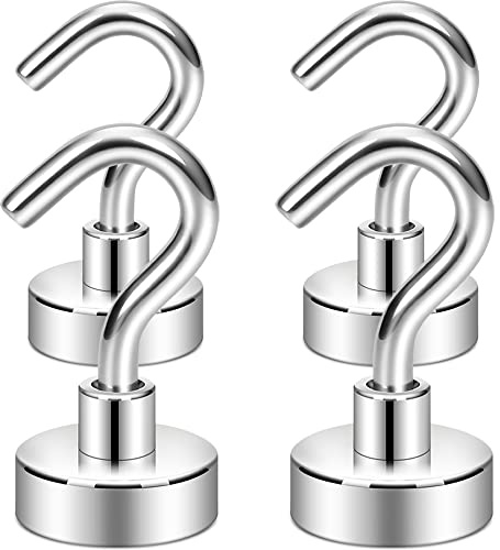 Neosmuk Magnetic Hooks,10kg+ Heavy Duty Cruise Hooks, Silver, 4 Pack | Extra Strong Magnet Hooks for Fridge, Ceiling and Cruise Cabin; Small Magnetic Holders for Van and Tool Storage