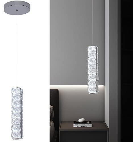 Vinilky Lampada a sospensione in cristallo a 3 luci, lampada a sospensione a LED dimmerabile, lampada a sospensione moderna regolabile per isola cucina, sala da pranzo, soggiorno(Nessun telecomando)