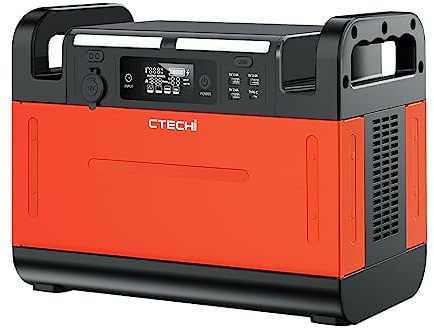 CTECHi Estación de energía portátil 1210Wh, respaldo de batería LiFePO4 1500W salida de CA, generador solar para viajes, campamentos, emergencias, CPAP y hogar-naranja