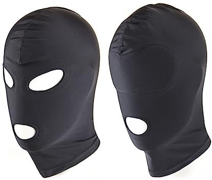 MMCCHB 2 x Full Cover Hood Mask Elastic Black Breathable Open Eyes Open Mouth Mask Cosplay Costume Hood Unisex Headwear, black, One size