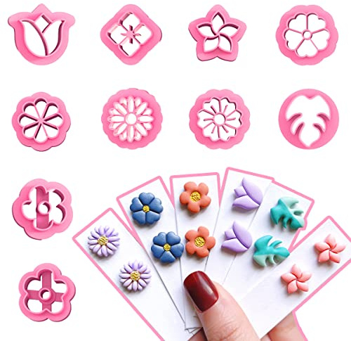 Keoker Blumen-Ohrringe aus Ton, 10 Formen, Blumenstecker für die Schmuckherstellung, kleine Frühlings-Ausstechformen für Ohrringe, perfekt für Polymer-Ton-Ohrring-Liebhaber