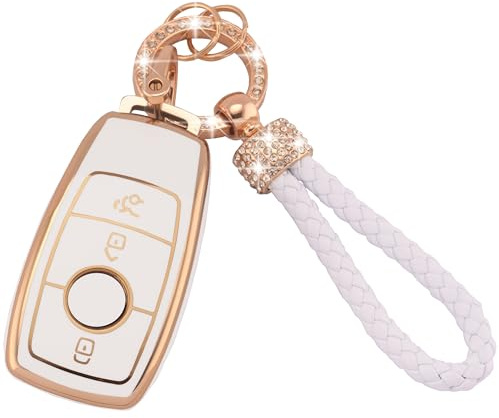Koaudb Autoschlüssel Hülle Cover Passt für Mercedes Benz A B C E G S SL CLS-Klasse AMG 3 Tasten Schlüsseletui TPU Schlüsselhülle mit Schlüsselanhänger (Bz-3L)
