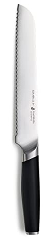 Paul Wirths Cerasteel Brotmesser, 20 cm, Keramik, Wellenschliff | Das Brotmesser überzeugt mit bruchfester Klinge, 62 Rockwell, G10-Fiberglas-Griff aus der Luft- und Raumfahrtforschung