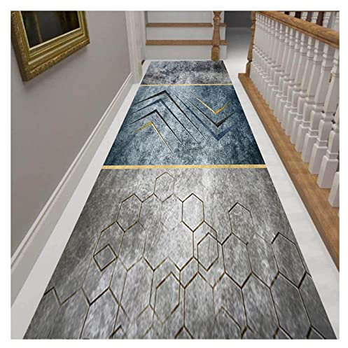 Siunwdiy Teppichläufer Flur 140X320CM,rutschfest Teppich küche,0.6cm Kurzflor Brücke Lang Korridor Teppich Flur Läufer Grau Blau Küchenläufer für Wohnzimmer Schlafzimmer Küche-Waschbar