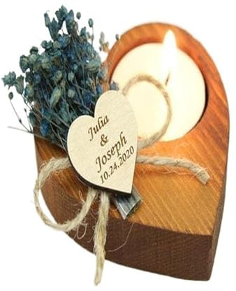 HEXEH Kerzenhalterhalter Herzförmiger Kerzenständer aus Holz mit Liebe, personalisierbar, Hochzeitszubehör, gravierter Name, Jahrestag, Feiertagsdekoration, Geschenk Kandelaber (Color : Bruin)