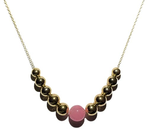 Jewelry By Sweet Pea 14K Yellow Gold Add A Bead 18.5 inch Necklace Chain w/Semi-Precious 10mm Pink Quartz Bead and 10 Decending 14k Yellow Gold Bead