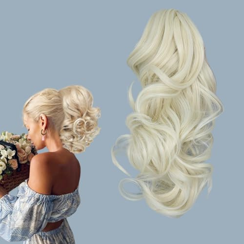 prinfantasy Claw Clip in Ponytail Hair Extension 11 Inches Blonde Natural Soft Looking Ombre Synthetic Material Wavy Clip In Pony tail Hairpieces for Women,GBMW299
