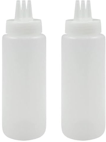 KOMUNJ 3 Stück Drei Loch Quetsch Saucenflasche Saucen Gewürz Topf Salatflasche AusgießEr mit 3 Spritzdüsen, Squeeze Flasche, auslaufsicher, mit Messskala, 450ml