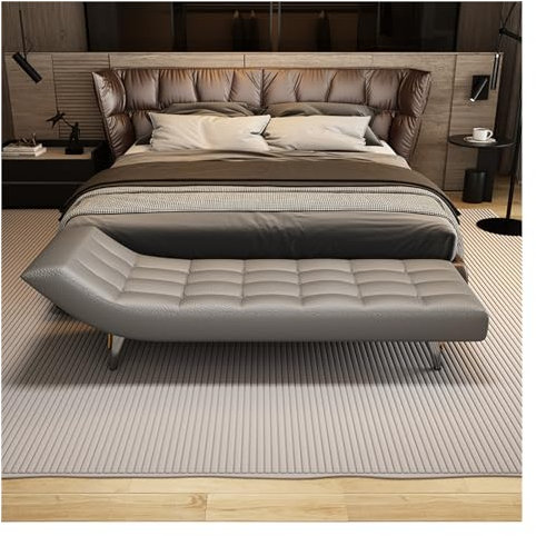 Ende der Bettbank Bank am Bettende, gepolsterte PU-Lederbank, moderne getuftete Bank, Einstiegsbank aus Kunstfell mit Metallbeinen Aufbewahrungsbank für Schlafzimmer ( Color : Gray , Size : 2.0m )