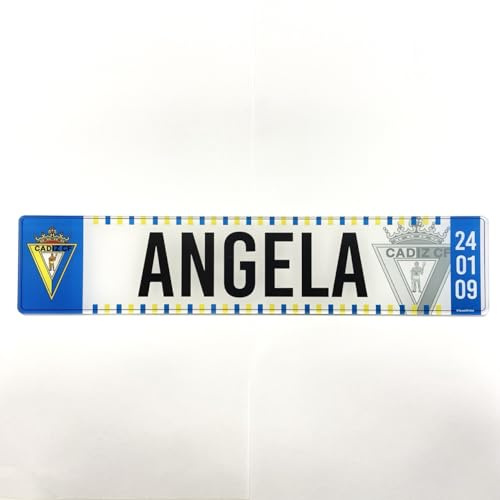 Cadiz - Matricula Metacrilato Personalizada Equipo de Futbol - Matricula con Nombre - 38cm x 8cm - Placa Impresion Directa - Nombres Decorativos Personalizados