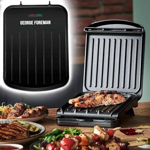 Buystarget Small Electric Fit Grill George Foreman Non Stick Healthy Cooking Griddle Toastie Hot Plate BBQ Panini Energy Saving Vertical Storage Drip Tray Easy Clean Cook Compact Indoor Outdoor