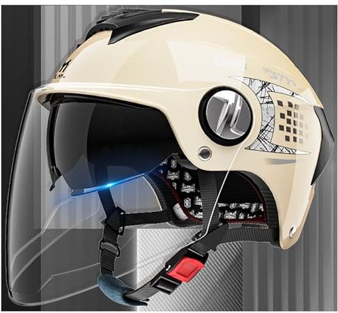 Jethelm Motorradhelm Mit Visier, ECE-Zertifiziert Für Herren Und Damen Für Moped Mofa Scooter Und Roller Retro Helm Design, Halbschalenhelm Rollerhelm Für Cruiser Chopper 7,55-62CM