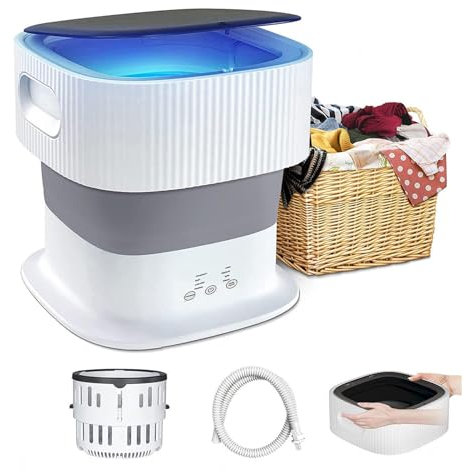 HAZARA Mini Lavatrice, 9L Lavatrice Pieghevole Portatile con 350RPM Centrifuga a Secco ， Lavatrice Portatile Pieghevole per Appartamento,Lavanderia,Campeggio,Viaggi