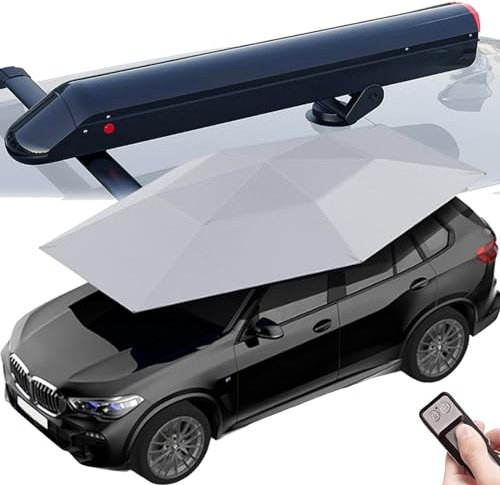 Tenda Da Sole Per Veicolo, Tenda Per Auto Completamente Automatica -380x270 Cm | Ombrello Per Auto Copriauto In Tessuto Oxford Antivento - Pieghevole, Con Barra Portabagagli/Telecomando,Grey